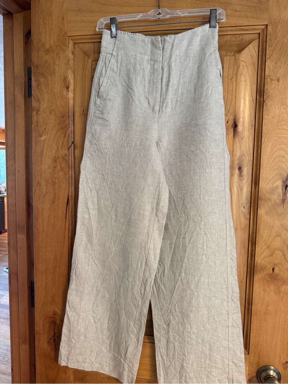 High Waist Linen Wide-Leg Pants in Light Beige